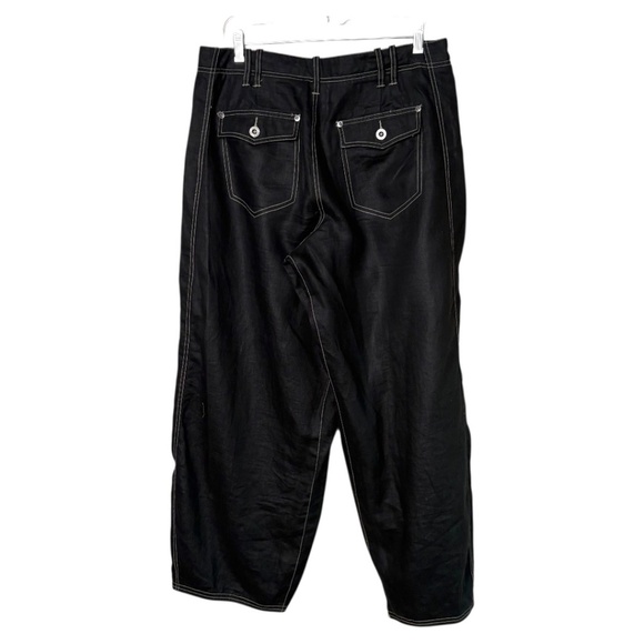 SIGNAL CLOTHING 100% Linen Black Barrel Pants Multi Pocket Riveted Detail Sz 12 - Picture 3 of 10